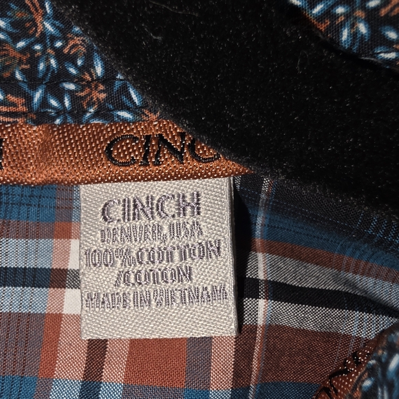 Cinch Men's Plaid Button Down Shirt Size M Blue Brown Western 100% Cotton Rodeo - Picture 5 of 8